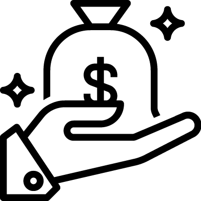 Icon of a hand holding a bag of dollars