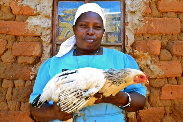 test image woman with hen